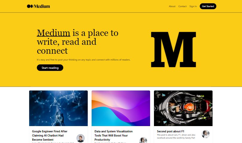 screenshot of the website