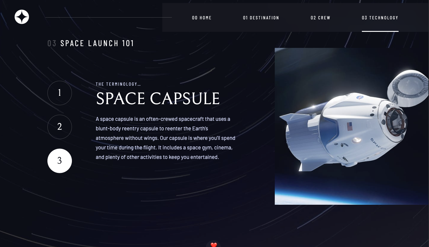 screenshot of the website